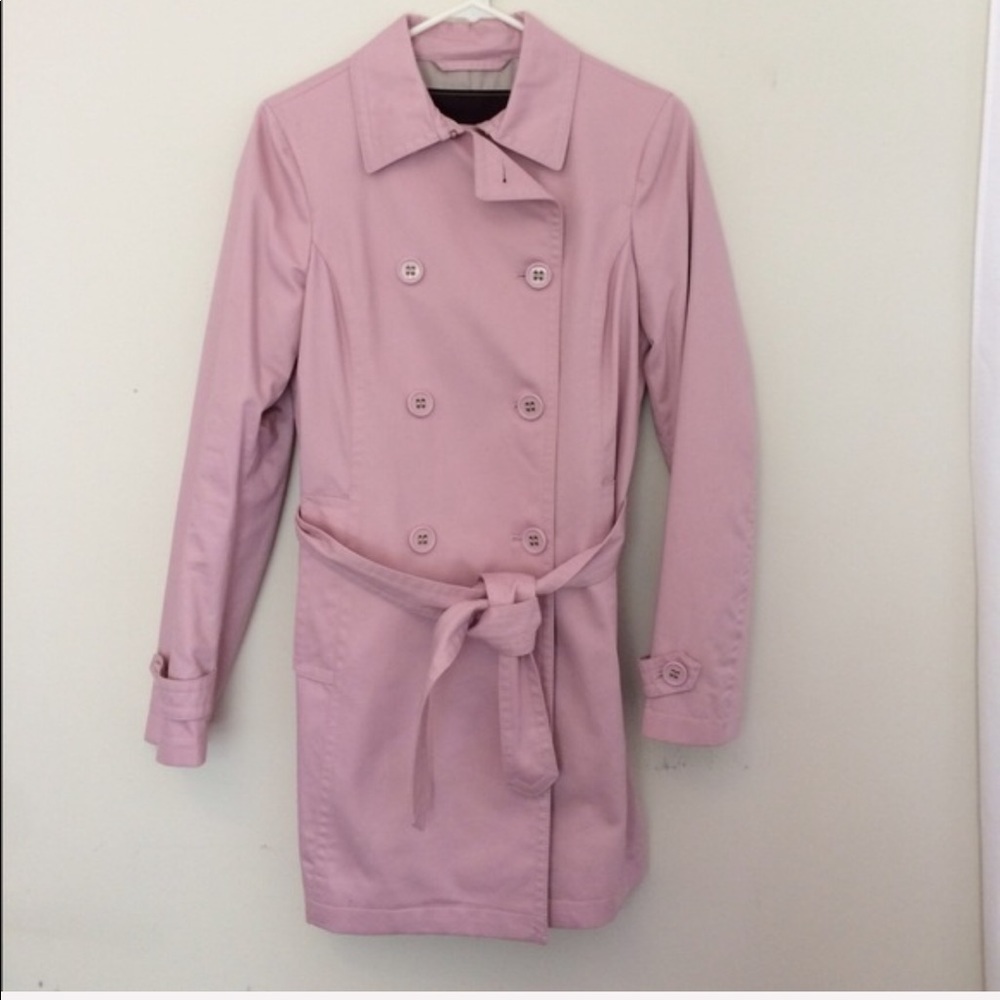 Coach pink button down belted trench coat